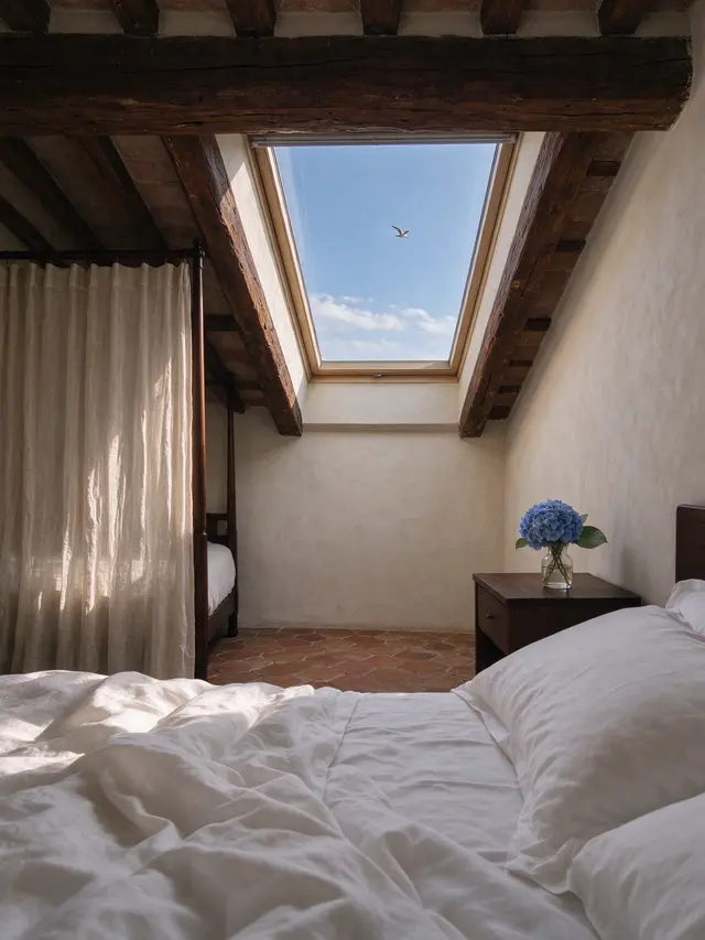 Il cielo visto dal letto attraverso il lucernario della mansarda