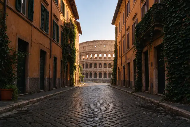 Una via di Monti che scende verso il Colosseo
